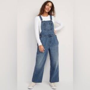 OLD NAVY Sz 22 Baggy Wide Leg 100% Cotton Denim Jean Overalls Adjustable Bib